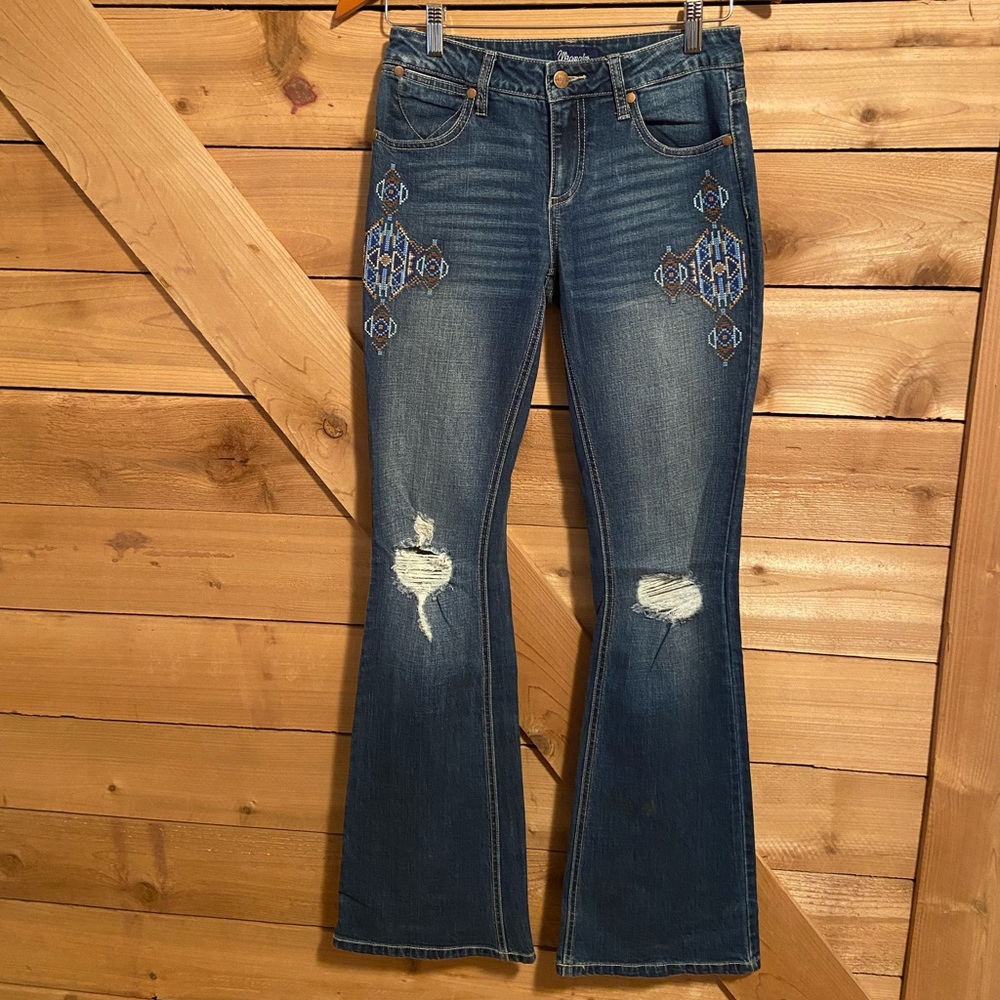 Wrangler Blue Flare Jeans with Embroidery